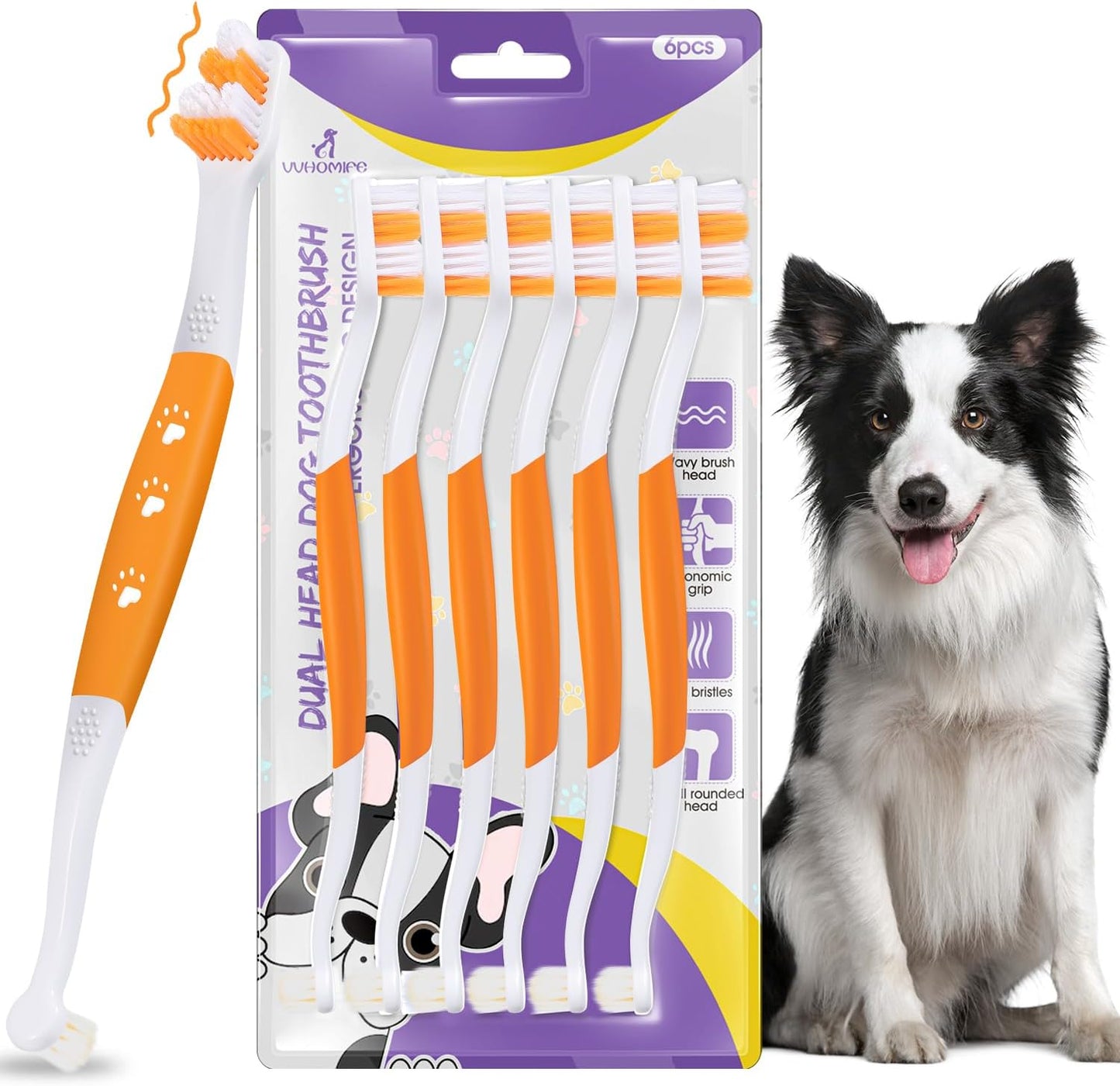 Dog Toothbrush – Newly Upgraded Dual-Head Design with 60° Wavy Bristles – Gently Surrounds Teeth for Deep Cleaning and Plaque Removal – Non-Slip Handle, Ideal for Daily Pet Dental Care (Pink, 1-Pack)