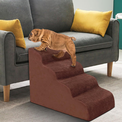 Dog Stairs for Small Dogs - High Density Foam Dog Ramp, Extra Wide Pet Steps with Non-Slip Bottom for High Beds, Couche and Sofa, Best for Pet Injured, Older Dogs Cats (Grey, 4 Steps)