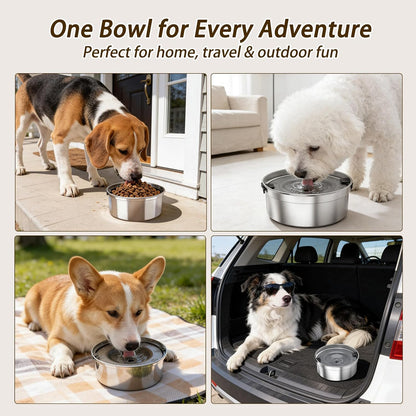 Dog Water Bowl No Spill, 1.5L/50oz Stainless Steel Slow Water Bowl for Dogs, Spill Proof Dog Bowl with Anti-Splash & Non-Slip, Slow Drinking Water Bowl Dispenser for Messy Drinkers (Black)