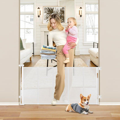 Reinforced 26 Inch Tall Retractable Child Gate to Step Over 55" Wide Small Retractable Baby Gates for Stair Retractable Dog Gate Short Mesh Dog Gate Retractable Toddler Gates for Doorways Doggy Gate