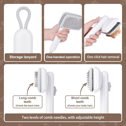 Self Cleaning Deshedding Cat Brush for Dogs & Cats,Adjustable Cat Brushes for Indoor Cats, Easy to Clean Grooming Tool for Long & Short Haired Pets