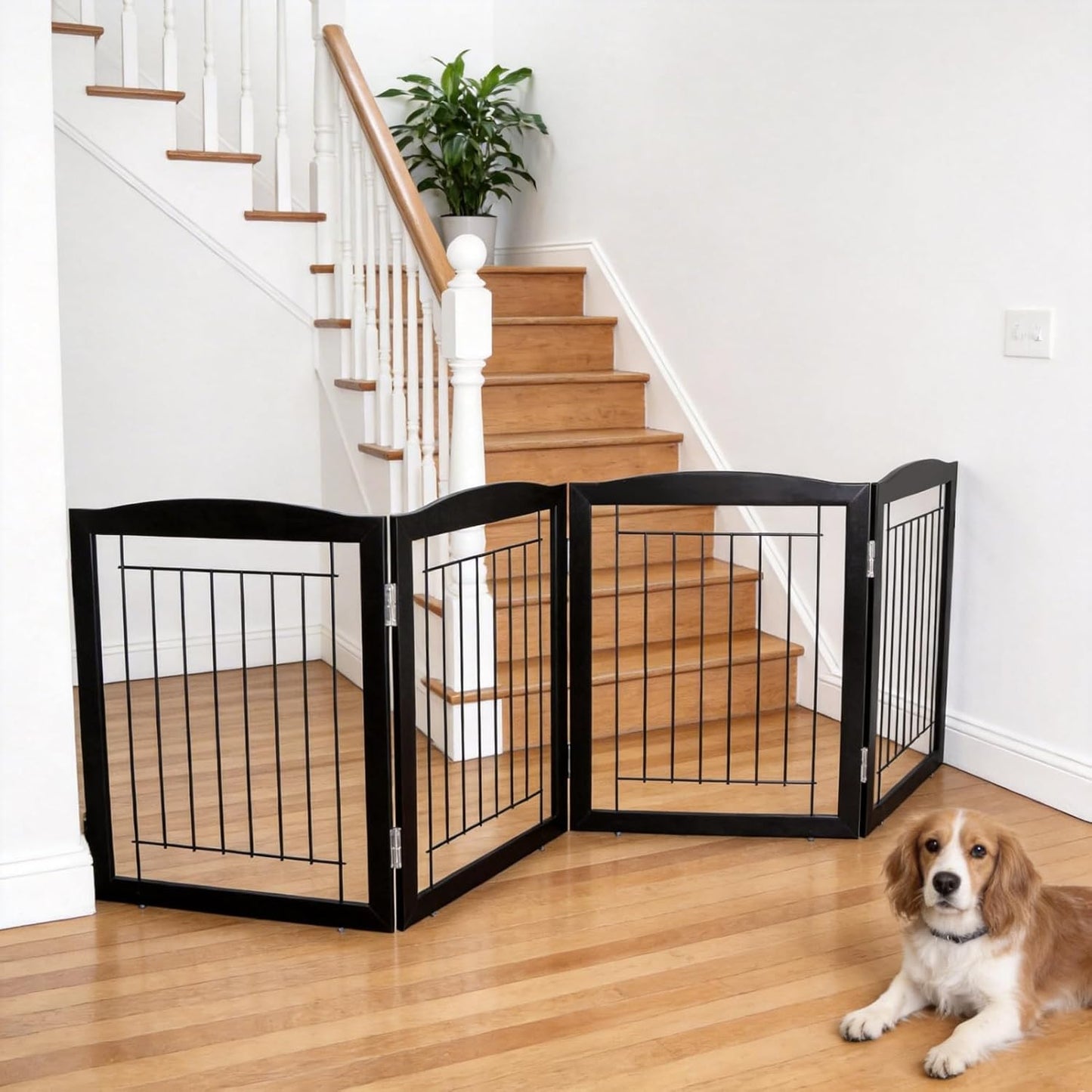 ZJSF Freestanding Foldable Dog Gate for House Extra Wide Wooden White Indoor Puppy Gate Stairs Doorways Pet Gate Tall Dog Fence 3 Panels Fence