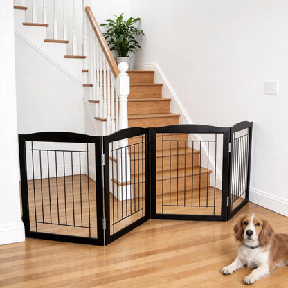 ZJSF Freestanding Foldable Dog Gate for House Extra Wide Wooden White Indoor Puppy Gate Stairs Doorways Pet Gate Tall Dog Fence 3 Panels Fence