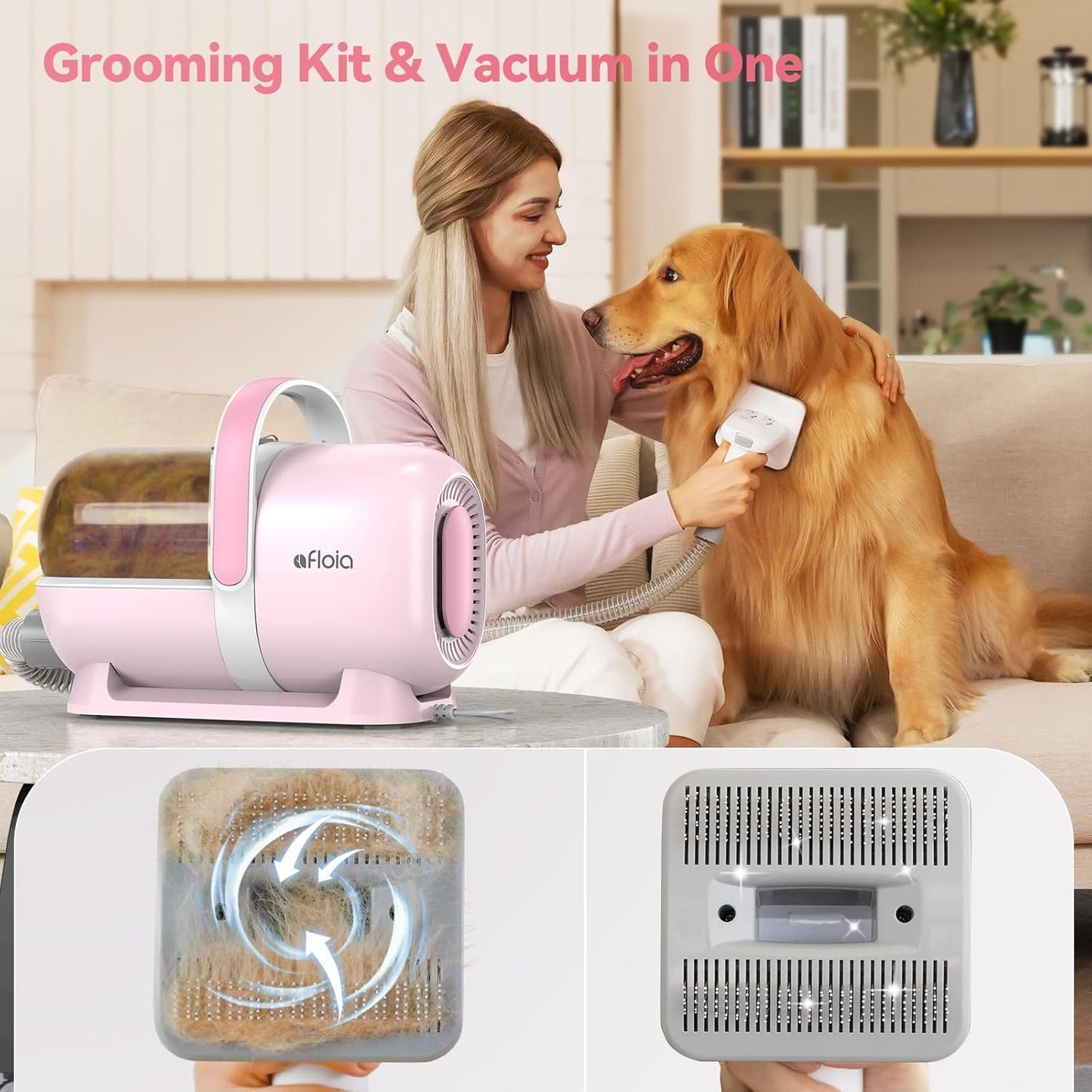 Afloia 6-in-1 Dog Grooming Kit, Pet Grooming Vacuum for Shedding, Dog Hair Vacuum with Clipper Nail Trimmer Grinder, Pet Brush Groomer at Home, Low Noise Cats Hair Remover, 1.5L Dust Cup, White