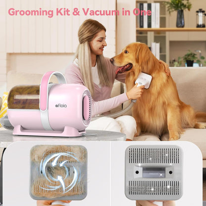 Afloia 6-in-1 Dog Grooming Kit, Pet Grooming Vacuum for Shedding, Dog Hair Vacuum with Clipper Nail Trimmer Grinder, Pet Brush Groomer at Home, Low Noise Cats Hair Remover, 1.5L Dust Cup, White