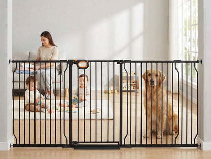 Baby Gates Extra Wide for Doorways 90.6-95.2 Inch Extra Wide Pressure Mounted Baby Dog Gate for the House Indoor Large Openning Metal Safety Gate No Drilling with Walk-Through Door,Black