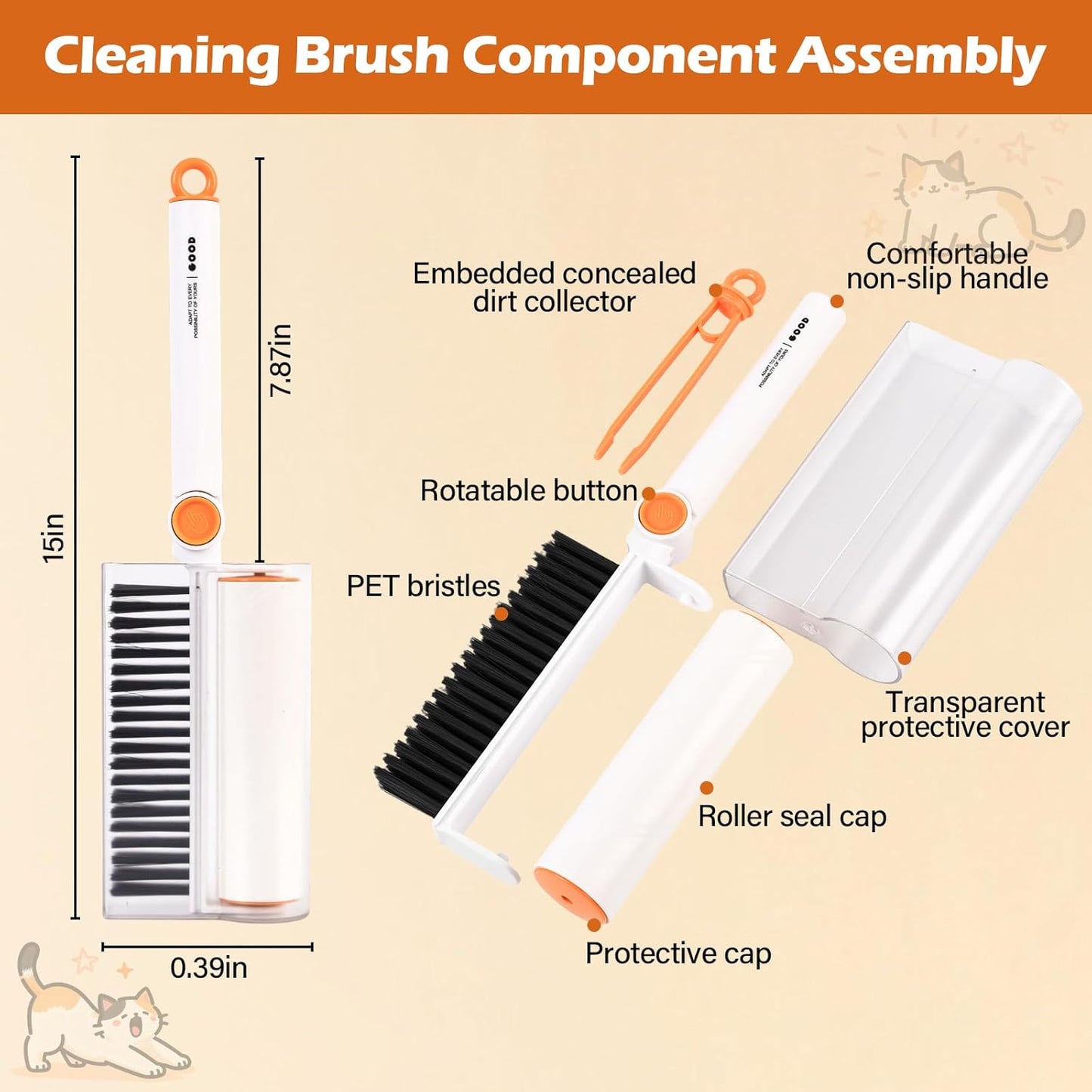 3-in-1 Pet Hair Remover Tool: Soft Dust Brush, Lint Roller for Clothes & Bench Brush with 180° Adjustable Handle, Pet Hair Removal for Dog/Cat Hair on Clothes, Bed, Sofa (2-pack lint roller, One Size)