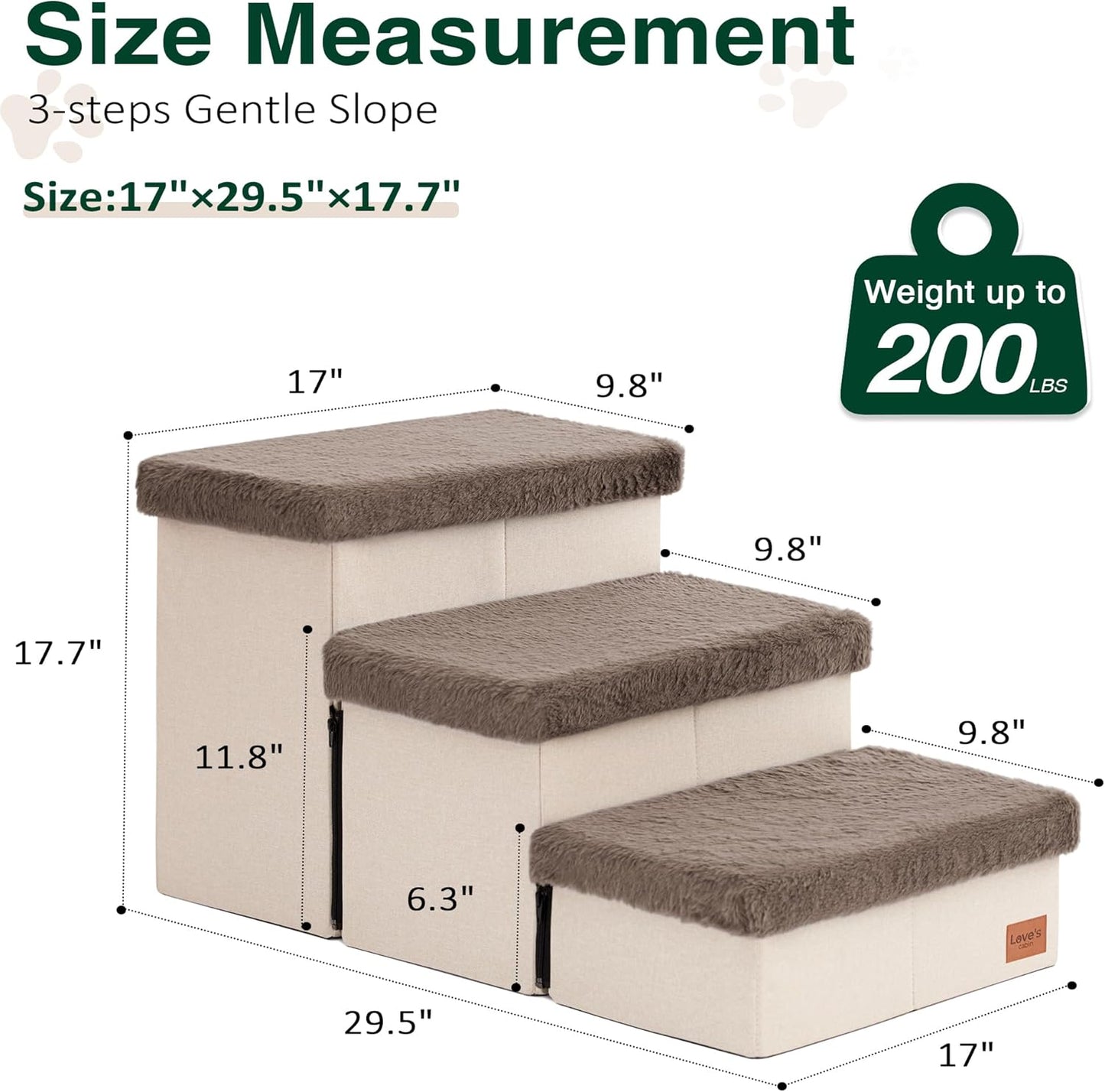 Love's cabin Dog Stairs with Storage 13" H, Foldable Pet Stairs for Small Medium or Large Dogs, Cat Puppy Steps Ramp with Zip up to 150 lbs, Solid Grey, 2 Steps