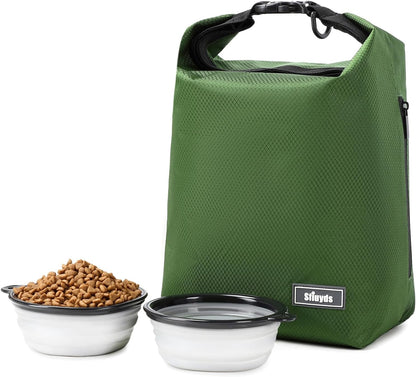 Travel Dog Food Container Pet Food Storage Bag Containers 2PCS Collapsible Travel Dog Bowls Waterproof Camping Storage Essentials Kibble Carrier 20L Easy to Clean (Black, Large)