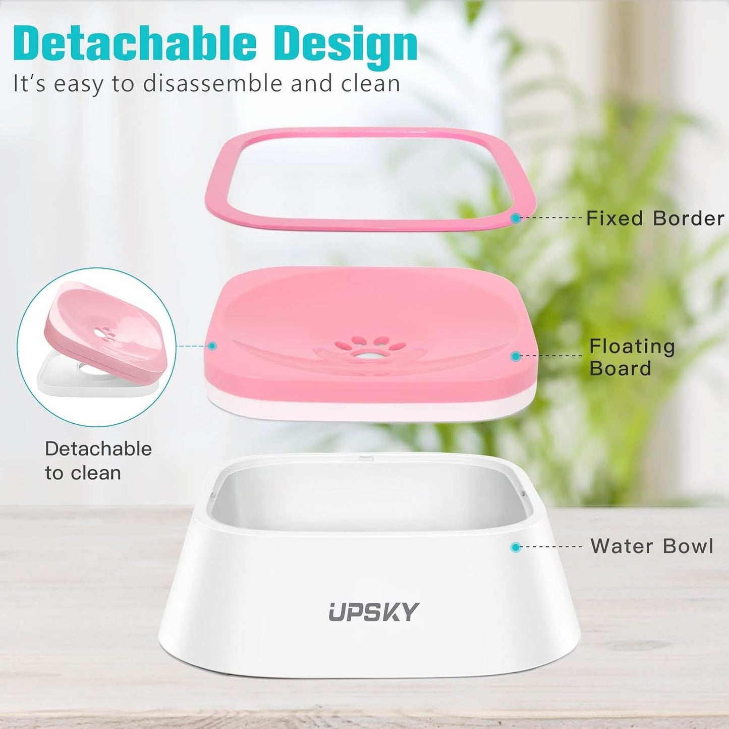UPSKY No-Spill Pet Water Bowl, Slow Water Feeder, No-Slip Pet Water Dispenser 35oz Feeder Bowl for Dogs and Cats
