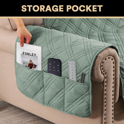 PrinceDeco 100% Waterproof Couch Cover for 3 Cushion Couch Sofa Pet Friendly Non-Slip Couch Cover for Dogs Washable Water Resistant Furniture Protector with Elastic Straps(Sofa 68", French Oak)