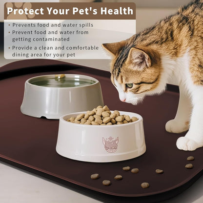 Smilool Silicone Pet Food Mat with Raised Edge for Food and Water Bowl, Dog Feeding Mats, Cat Food Trays for Floor Waterproof, Rubber Tray for Dogs and Cats, 19 x 12 x 0.7 Dark Brown