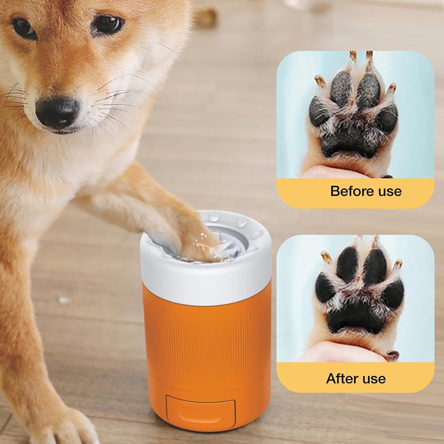 Dog Paw Cleaner Cup, Portable Muddy Paw Washer, Semi-Automatic 360° Rotating Pet Foot Cleaner with Soft Bristles for Small Medium Dogs