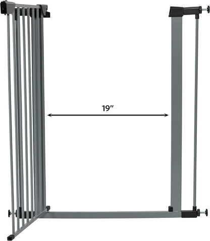 MidWest Homes for Pets 39-Inch High Walk-thru Pressure Mounted Gray Steel Dog Gate, Expands to 38 Inches Wide, No Damage to Walls, Includes 3-inch Extensions, For Small to Medium Pets