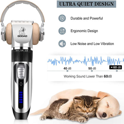 Dog Clippers for Grooming,Dog Grooming Kit for Heavy Thick Hair&Coats/Low Noise Rechargeable Cordless Hair Trimmer/Pet Shaver with Paw Trimmer for Small & Large Dogs Cats