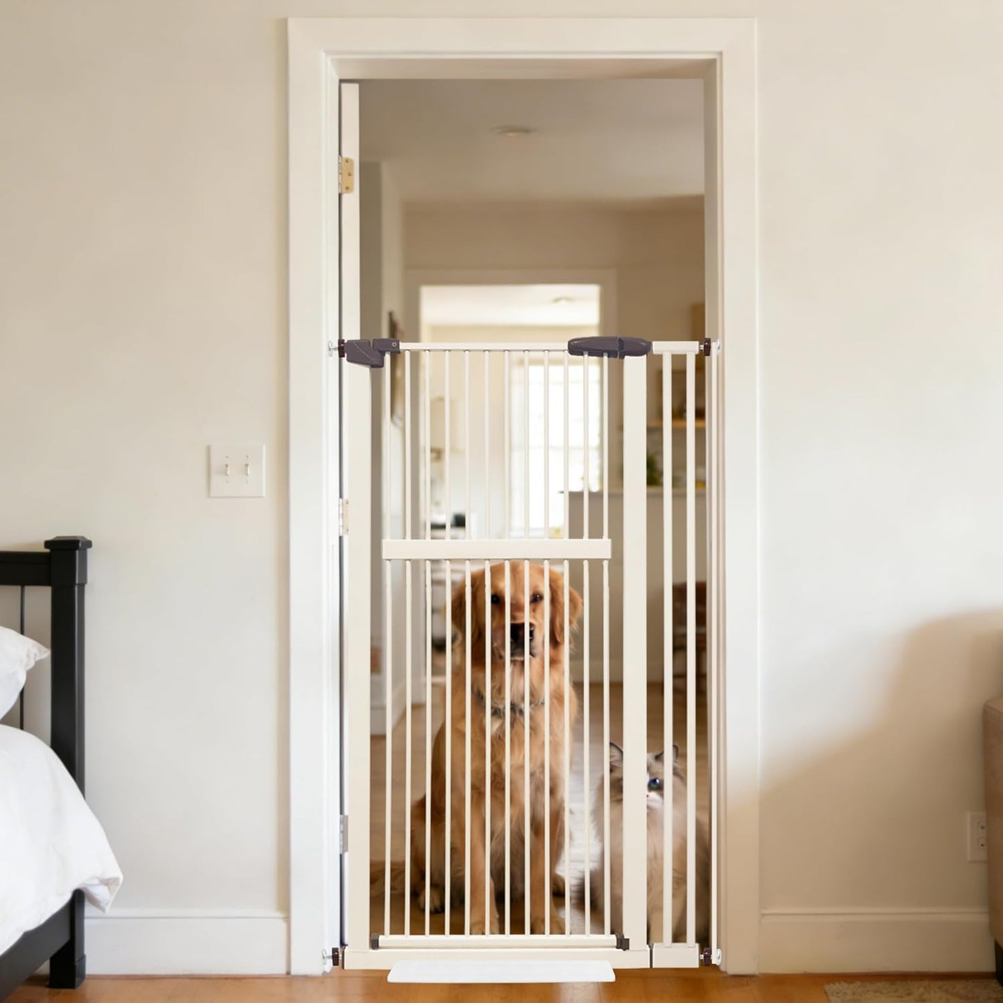 Lumizone Extra Tall Cat Gate 61.02" High Pressure Mounted Extra Wide 30.12"-34.05" (17Sizes) 1.37" Gap No Drilling Auto-Close Tall Pet Gate for Dogs (Black, 30.12"-34.05" W)