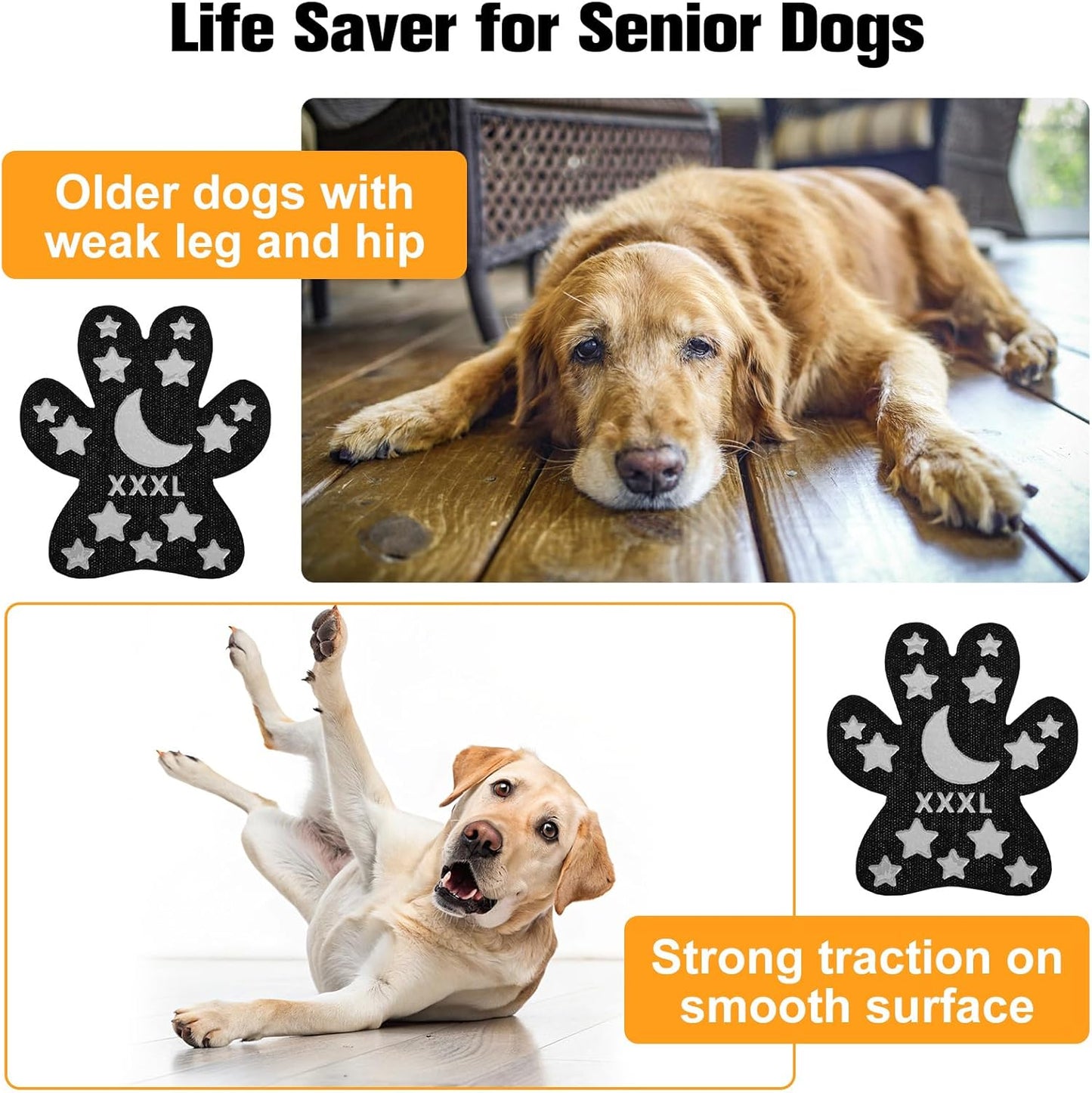 BEAUTYZOO Dog Paw Protector Anti-Slip, Paw Pads for Dogs Traction On Hardwood Floors, Paw Stickers Toe Grips for Hot/Cold Pavement for Senior Dogs, Shoes Boots Socks Replacement, 6 Sets (24 pcs) XXL
