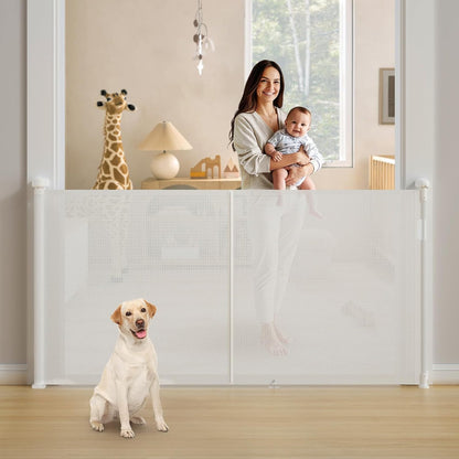 Upgrade Retractable Baby Gates Extra Wide (150" W x 42" H), 150 inch Reinforced Retractable Dog Gate to Prevent Crawling Through, Retractable Gate Outdoor/Indoor, Real One-Handed Operation, Black
