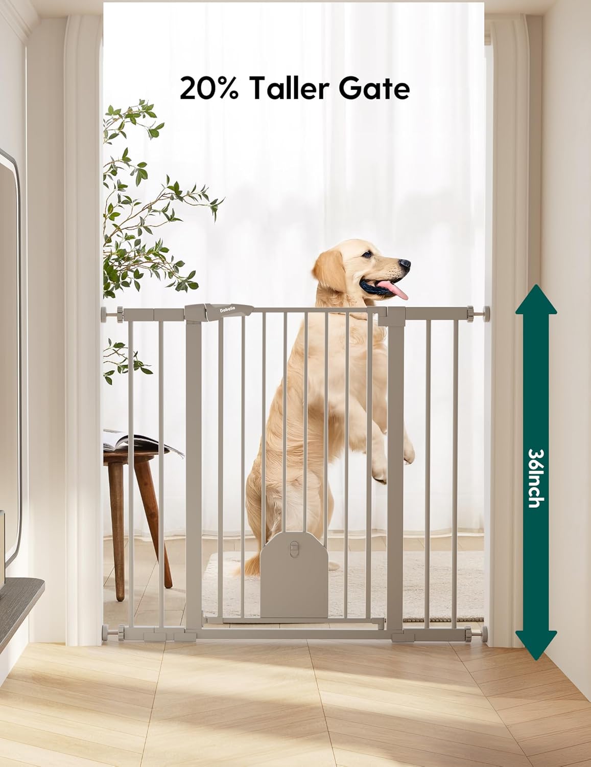 Babelio 36" Tall Auto Close Baby Gate with Small Cat Door, 29-43" Metal Cat Gate for Doorway, Stairs, House. Easy Walk Thru Dog Gate with pet Door, Includes 4 Wall Cups and 3 Extension Pieces, Black