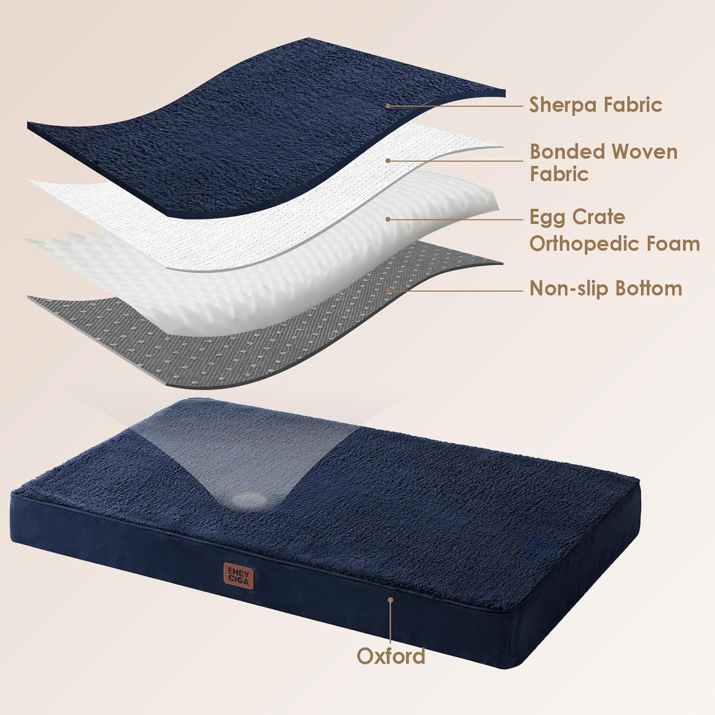 EHEYCIGA Orthopedic XL Dog Beds for Extra Large Dogs with Removable Washable Cover for Crate, Grey, 41x27