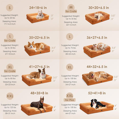 EHEYCIGA Orthopedic Dog Beds for Extra Large Dogs 44x32Inch, Waterproof Memory Foam XL Pet Bed with Sides, Non-Slip and Egg-Crate Foam Big Dog Couch Bed with Washable Removable Cover, Grey