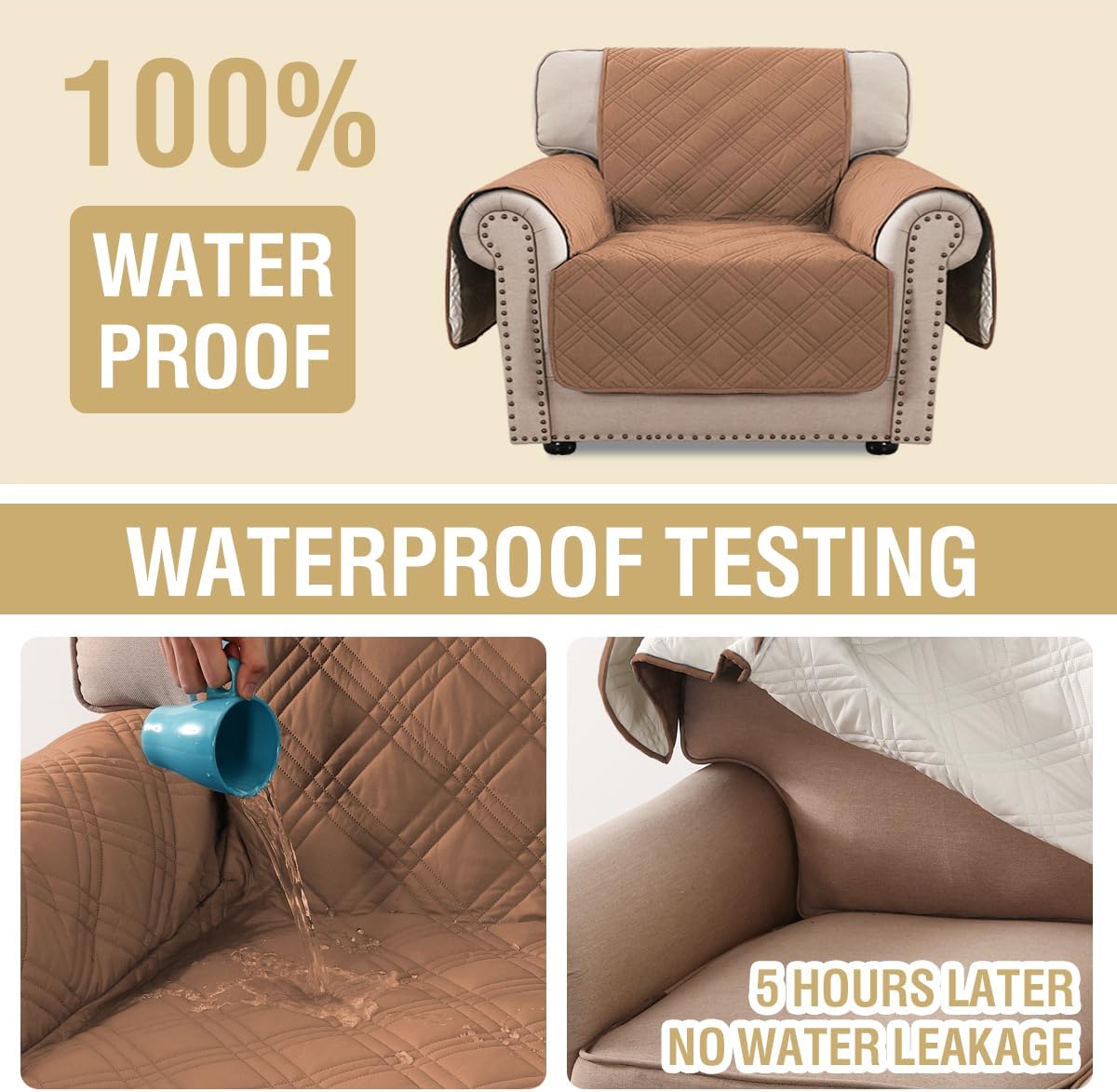 H.VERSAILTEX 100% Waterproof Slipcovers for Couches and Sofas Modern Pet Couch Cover Thick Soft Furniture Protector with Elastic Straps(Sofa, Lily Pad/Beige)