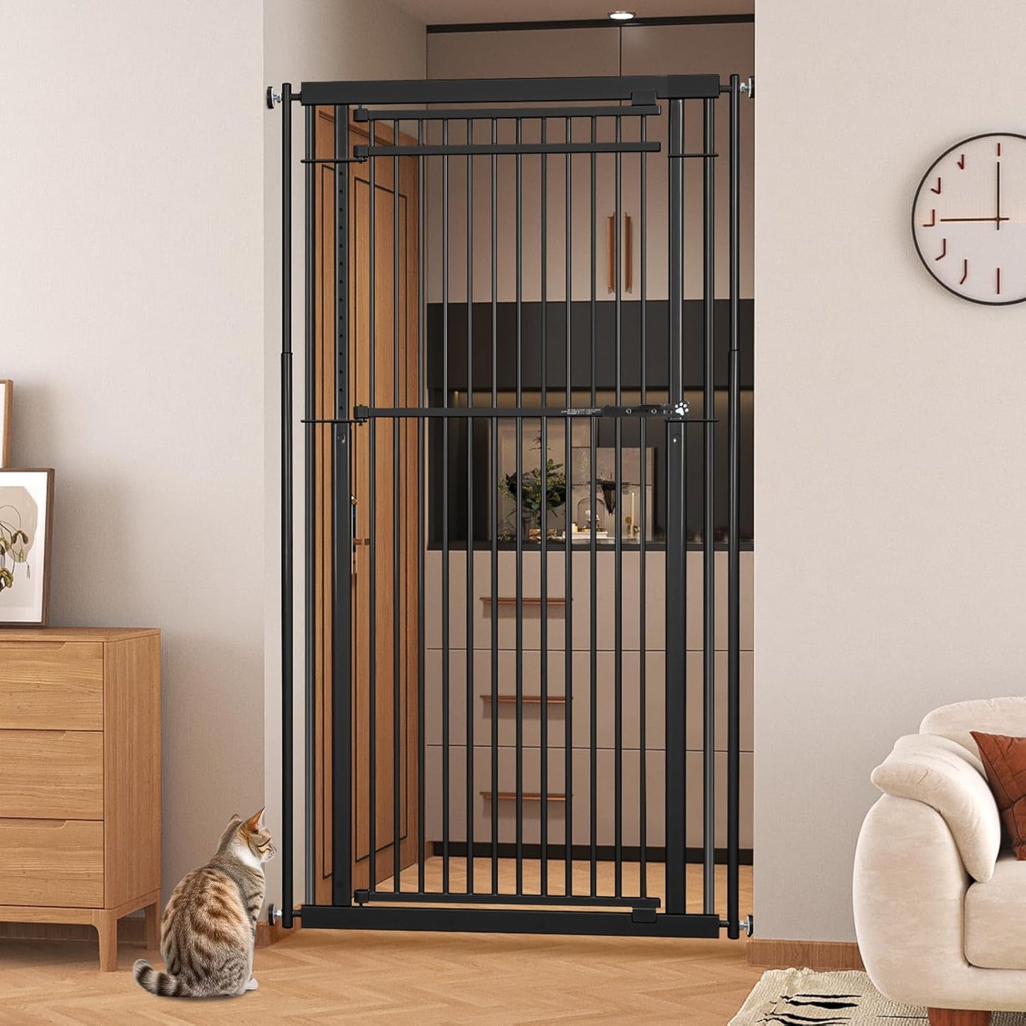 78.8" Extra Tall Cat Gate, 32.8-37.4" Wide Tall Dog Gate for Doorways/Hallways, NO Drilling Pressure Mounted Pet Gate for Stairs, Studio, Kitchen (White)