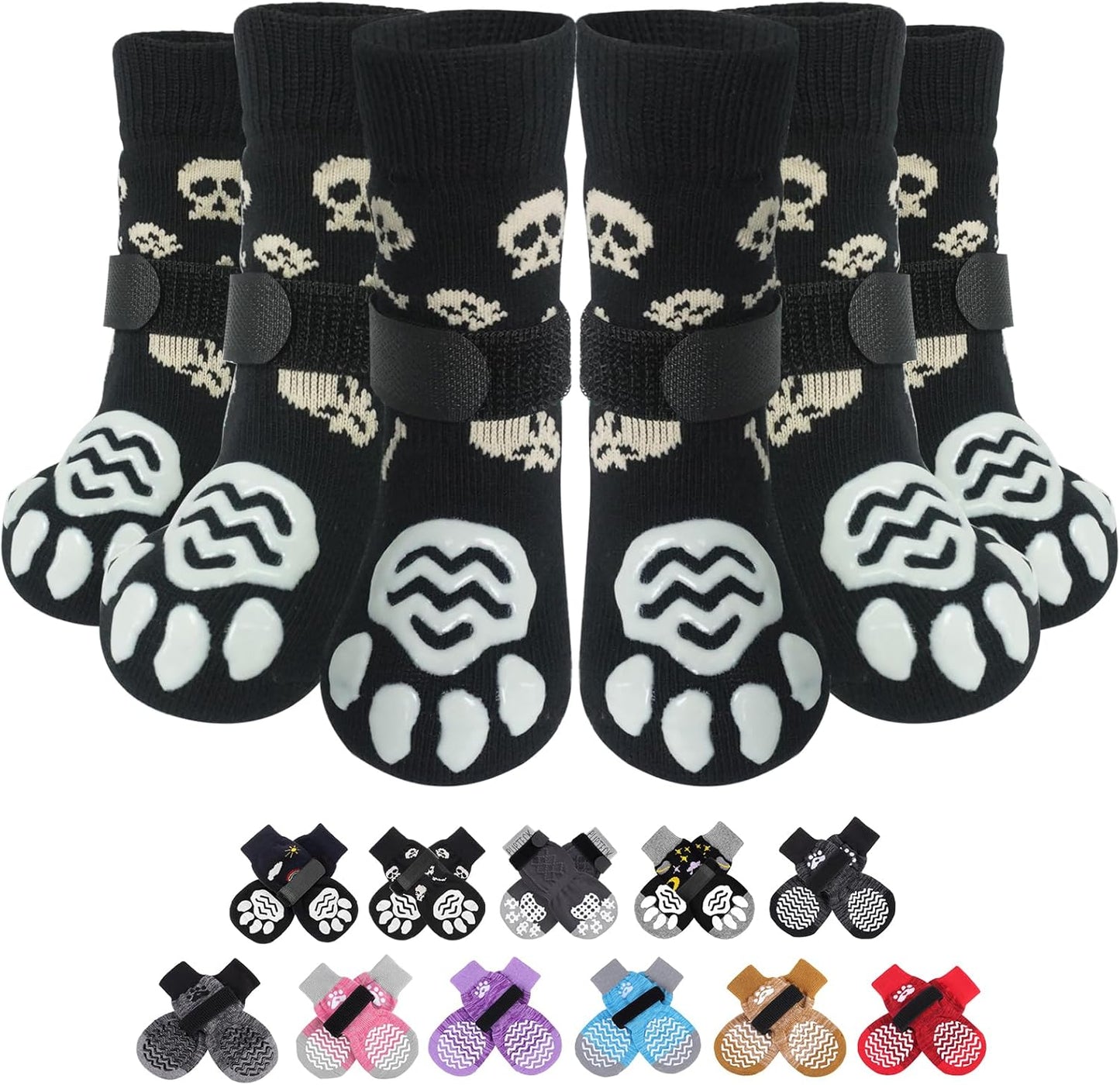PUPTECK Anti Slip Dog Socks with Double Grippers for Hardwood Floors, Shoes for Hot/Cold Pavement, Boots & Paws Protectors to Prevent Licking, Traction Booties for Senior Small Large Dogs