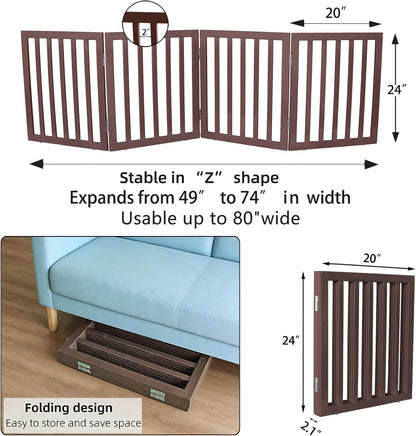 Dog Gate Indoor, Freestanding Dog Fence for The House, Doorways, Hallways,or Stairs,Pet Gate Foldable Wooden,Expandable 24" Height 3 Panels,White