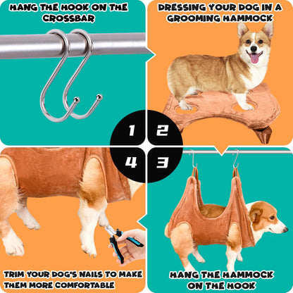 Dog Grooming Kit, Dog Grooming Supplies, Dog Grooming Hammock, Dog Grooming Harness, Dog Nail Clippers, Dog Nail Grinder, Hooks, Dog Hammock Kit for Nail Trimming/Hair Trimming(Coffee, S)