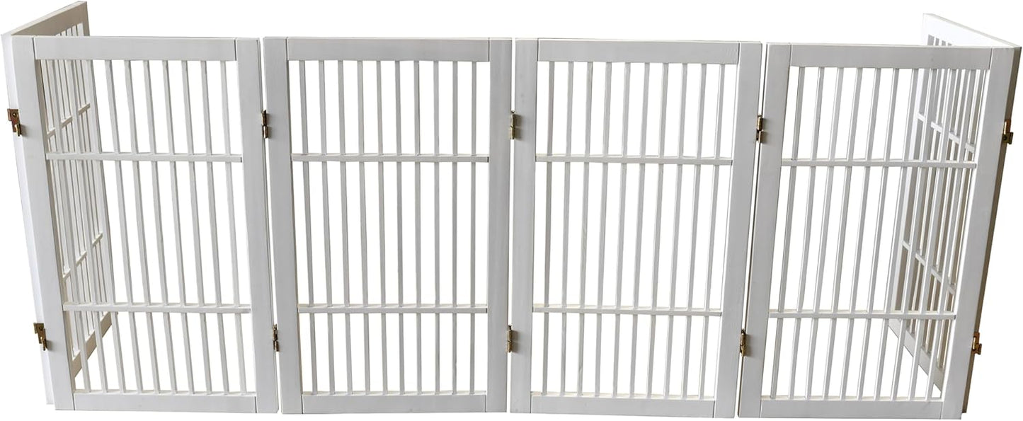 Urnporium Freestanding Wooden Dog Gate for Doorways – Foldable Acacia Wood Pet Gate, No Drill Portable Indoor/Outdoor Puppy Fence Barrier (White Pet Gate, 3 Panel 24" Tall)
