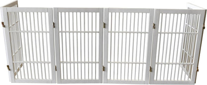 Urnporium Freestanding Wooden Dog Gate for Doorways – Foldable Acacia Wood Pet Gate, No Drill Portable Indoor/Outdoor Puppy Fence Barrier (White Pet Gate, 3 Panel 24" Tall)