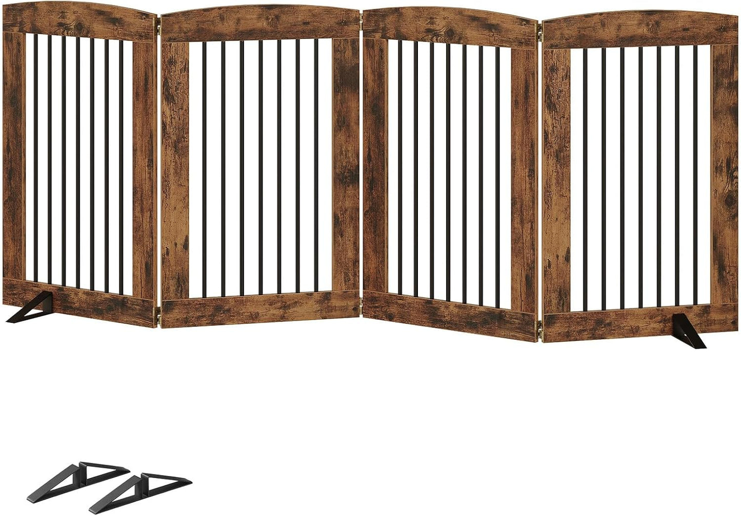 HOOBRO Indoor Dog Gate with Support Feet, Freestanding Pet Gate for Doorway, Stairs, 31.5 Inch 3 Panels, Folding Dog Fence, 360° Hinge for Easy Access, Sturdy Iron Pipe, Rustic Brown BF06PP03