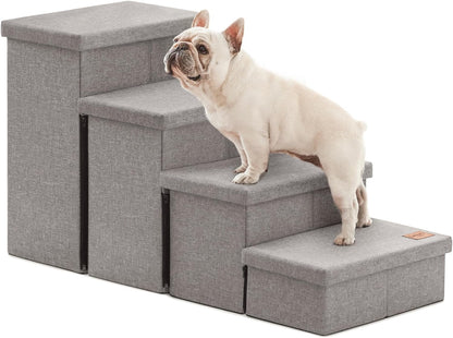 Love's cabin Dog Stairs with Storage 13" H, Foldable Pet Stairs for Small Medium or Large Dogs, Cat Puppy Steps Ramp with Zip up to 150 lbs, Solid Grey, 2 Steps