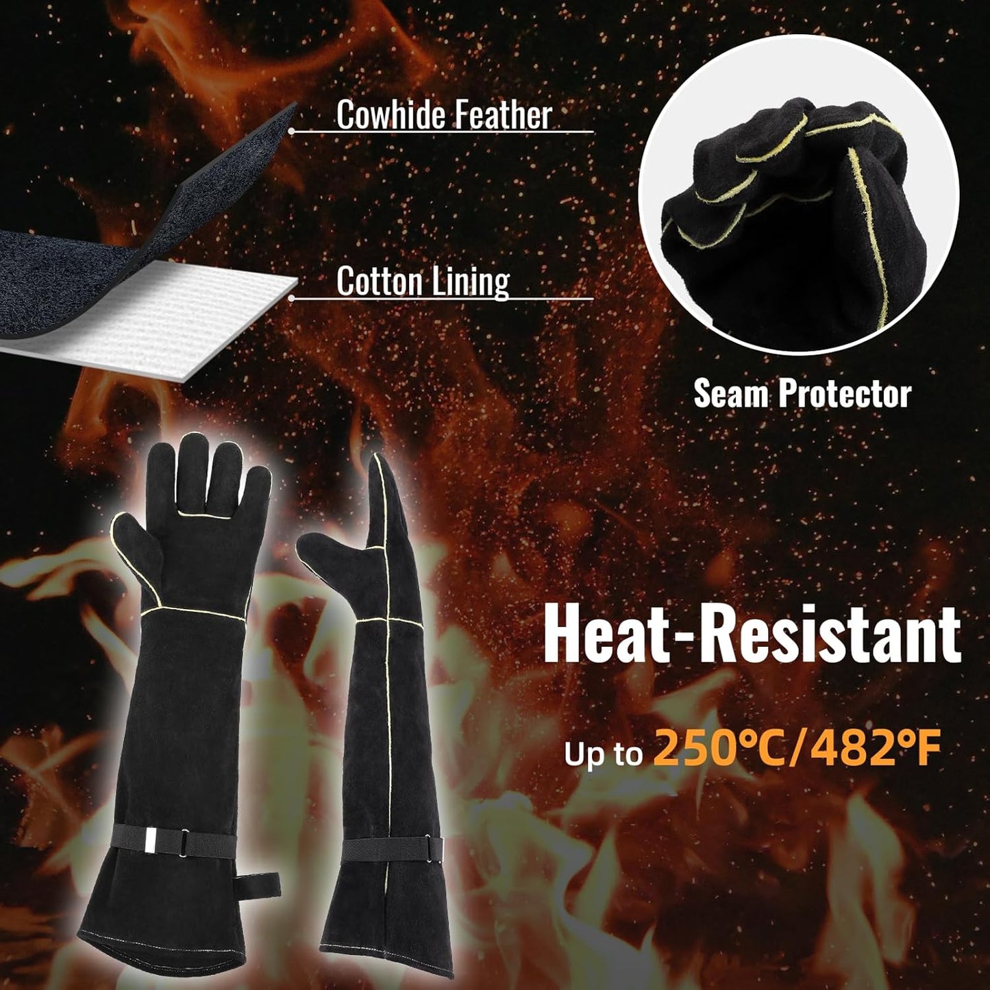 Heavy Duty Animal Handling Gloves - Cat Gloves Bite Proof, Ideal for Dog Training, Falconry, Welding, Gardening - 21.6 inch Grey Black