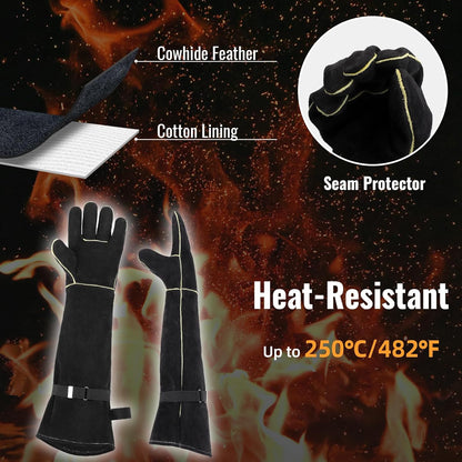 Heavy Duty Animal Handling Gloves - Cat Gloves Bite Proof, Ideal for Dog Training, Falconry, Welding, Gardening - 21.6 inch Grey Black