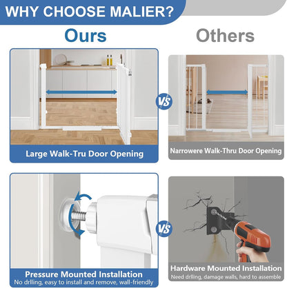 Malier Large Walk-Thru Door Baby Gate, 29-40" No Drill Pressure Mounted Dog Gate with Auto Close, Safety Gate Pet Gate for Stairs, Doorways, Child and Dogs Indoor (Black, 29''- 40''W × 30''H)