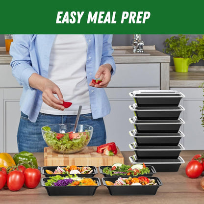 Dealusy 50 Pack (100-Piece) 24 oz Meal Prep Containers Reusable with Lids, Sturdy Leakproof & Food Safe, Microwave, Freezer, Dishwasher Safe Prep Containers, To Go Take Out Plastic Food Storage