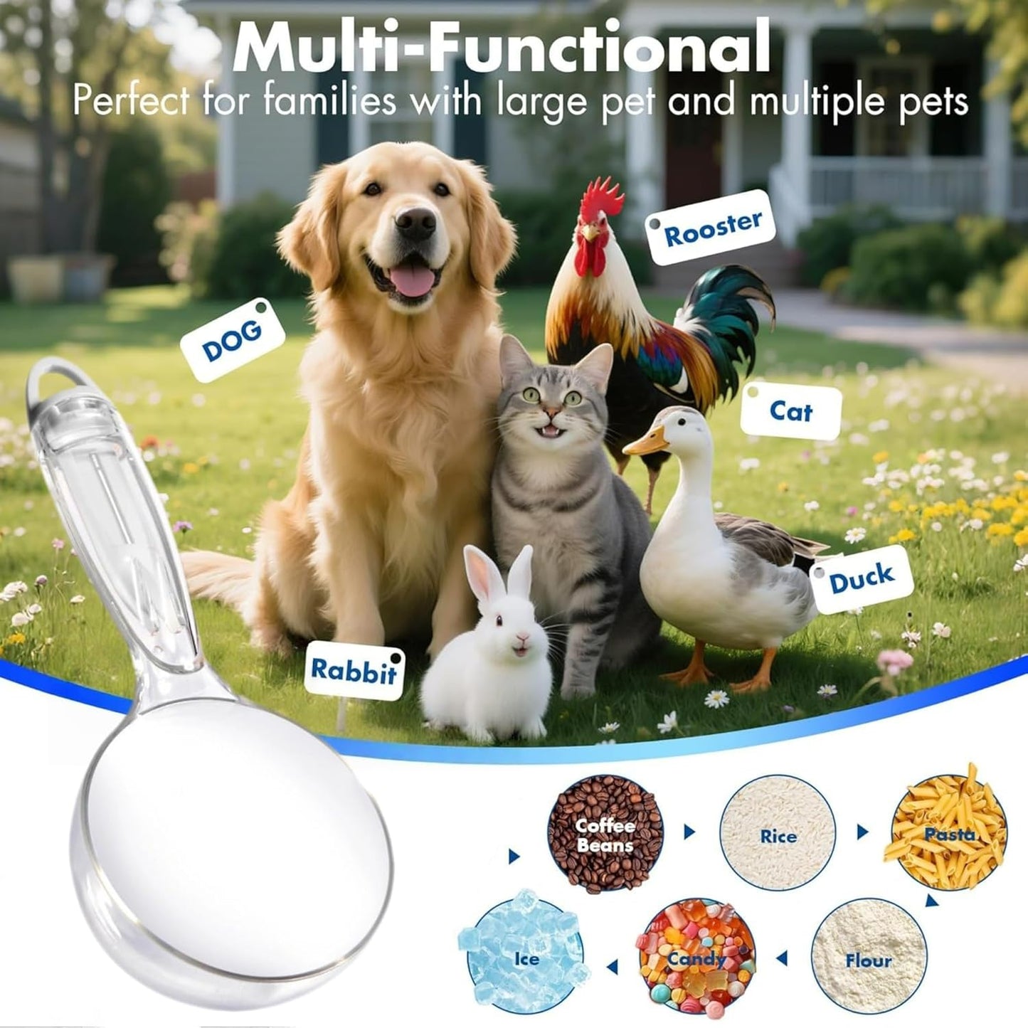Pet Cat Dog Food Scoop, Dog Cup Capacity Cat Food Scooper With Sealing Clip, Puppy and Cat Coffee Bean, Flour Scoop Grey