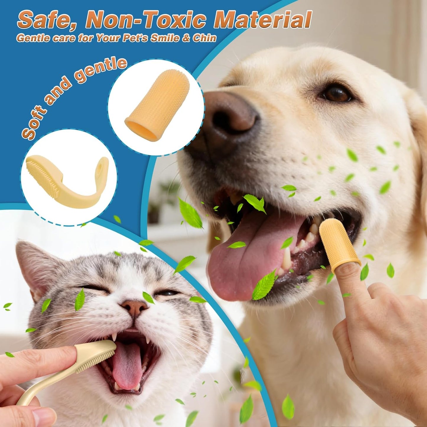 7PCS Dog Washing Gloves | Dog Bath Brush | Storage Bag | Dog Finger Toothbrush for Short & Long Haired Dogs & Cats | Efficient Deshedding Bathing & Massaging, Suitable for Pets (Sage Green)