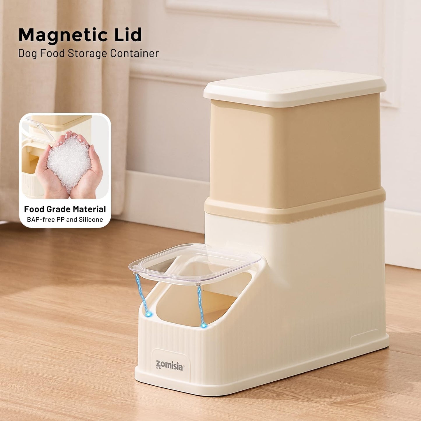ZOMISIA 30-40lbs Collapsible Dog Food Storage - First-in, First-out Easy Dispense Base for Freshness, Pet Food Storage Containers with Transparent Lid and Scoop