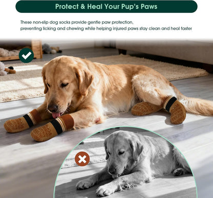 Kuoser Non Slip Dog Socks for Hardwood Floors, 4Pack Anti-Slip Dog Grippy Socks to Prevent Licking Paws, Dogs Booties Paw Protectors with Double-Sided Traction for Small Medium Large Senior Dogs, XS
