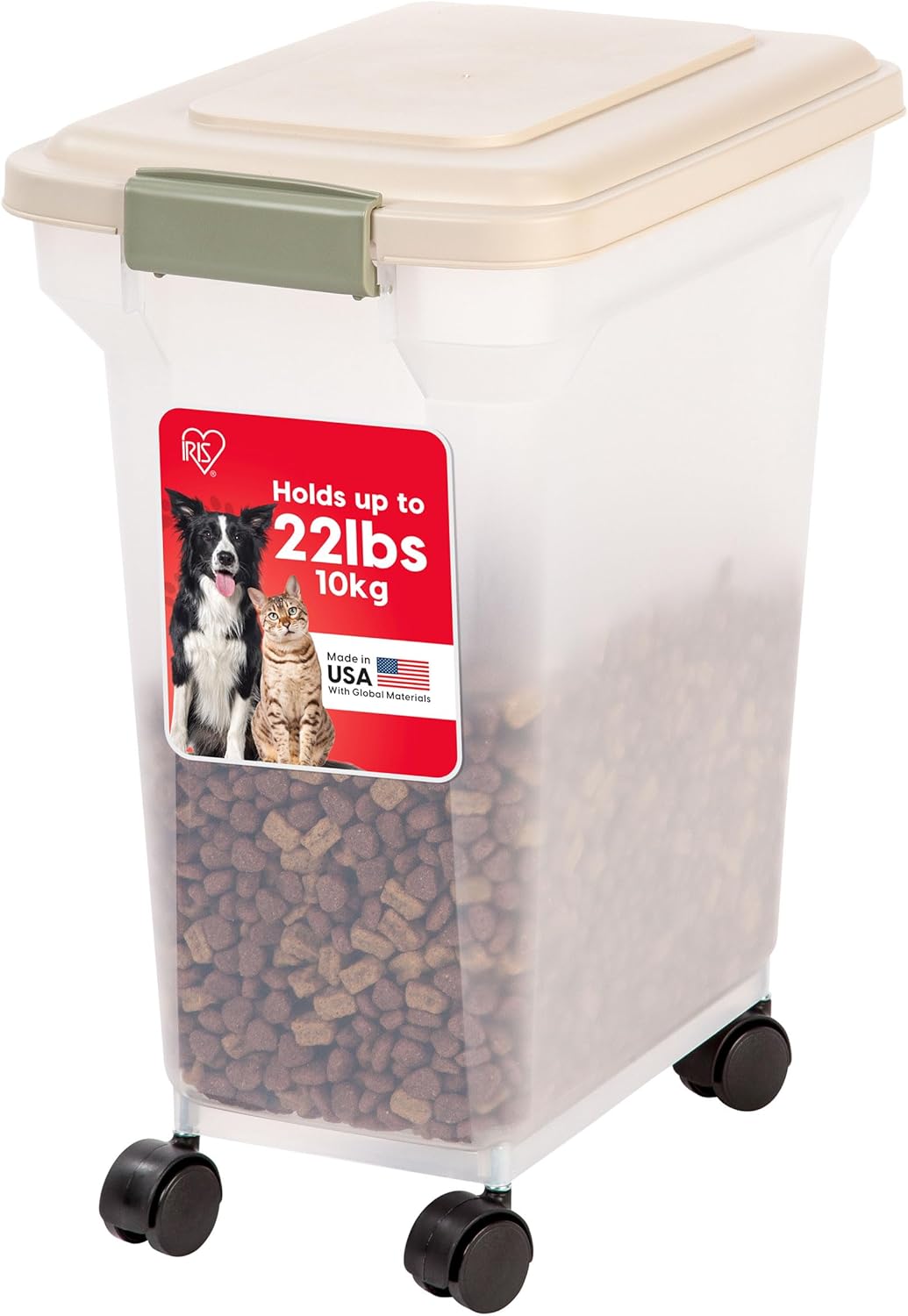 IRIS USA Dog Food Storage Container, Airtight Lid, 2-Cup Scoop, Up to 13 Pounds Pet Food Storage, Versatile Pet Food Bin, Treats, BPA Free, Gray/Dark Gray