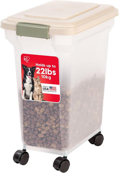 IRIS USA Dog Food Storage Container, Airtight Lid, 2-Cup Scoop, Up to 13 Pounds Pet Food Storage, Versatile Pet Food Bin, Treats, BPA Free, Gray/Dark Gray