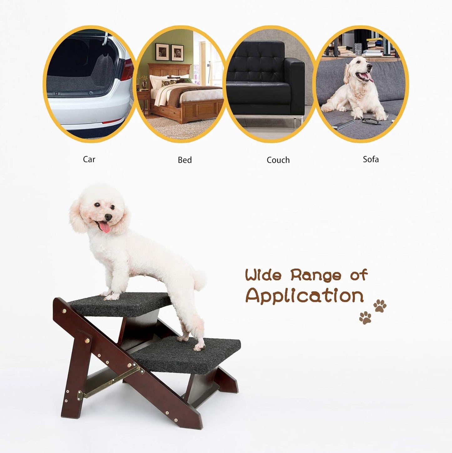 MEWANG Wooden Pet Stairs/Pet Steps - 3-in-1 Foldable Stairs & Ramp for Beds and Cars - Portable Dog/Cat Ladder Up to 220 Pounds - Great for Small and Older Animals(Brown) (24.8" L x 17.2" W x 19.5" H)