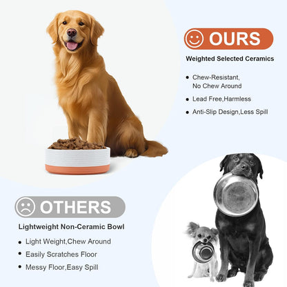 SPUNKYJUNKY Elevated Dog Bowls Ceramic, 6.1'' Dogs and Cat Food Water Bowls Raised with Non-Slip Bamboo Stand for Medium Sized Breed Microwave Dishwasher Safe - 28.7 OZ,Beige