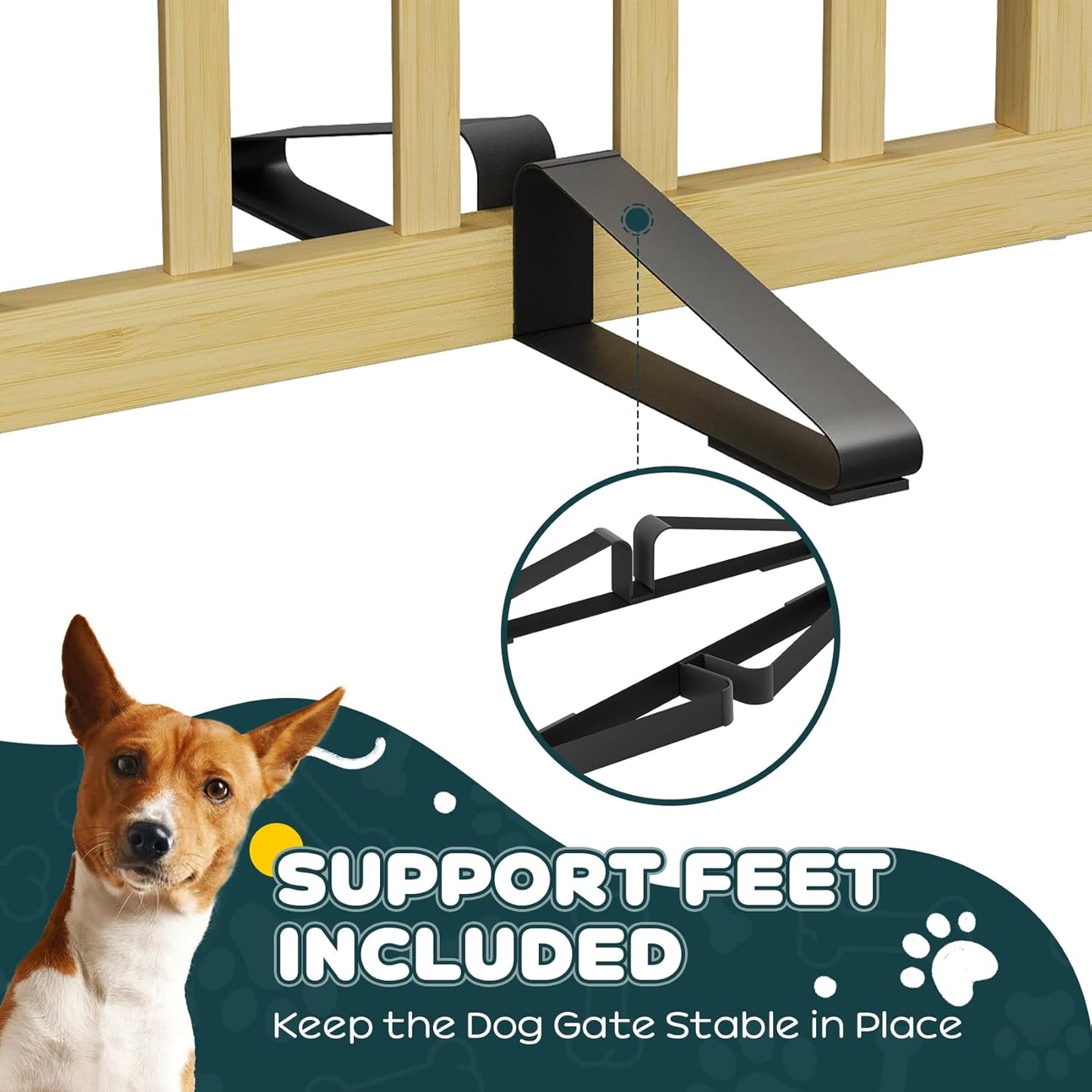 Freestanding Dog Gates Indoor, 3-Panel Pet Gates with 2 Metal Stands and 360° Hinge, 24" H Foldable Dog Gate for Stairs, Doorway, Kitchen, Expands Up to 55" Fully Assembled - Black Walnut
