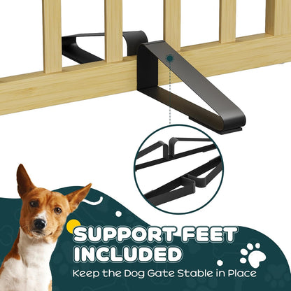 Freestanding Dog Gates Indoor, 3-Panel Pet Gates with 2 Metal Stands and 360° Hinge, 24" H Foldable Dog Gate for Stairs, Doorway, Kitchen, Expands Up to 55" Fully Assembled - Black Walnut