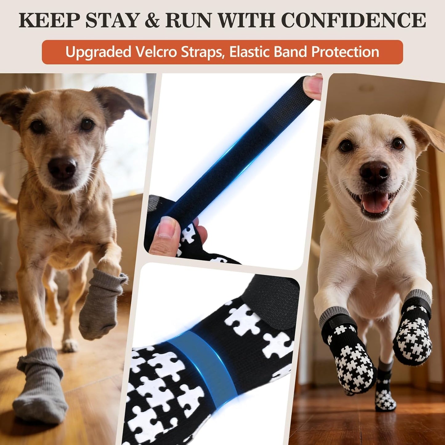 Dog Grippy Socks for Senior Dog - Double Side Dogs Booties to Prevent Licking, Boots & Paw Protectors for Hardwood Floors, No Twist Non Slip Socks for Small Medium Large Dogs, Black, L