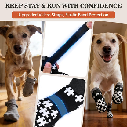 Dog Grippy Socks for Senior Dog - Double Side Dogs Booties to Prevent Licking, Boots & Paw Protectors for Hardwood Floors, No Twist Non Slip Socks for Small Medium Large Dogs, Black, L